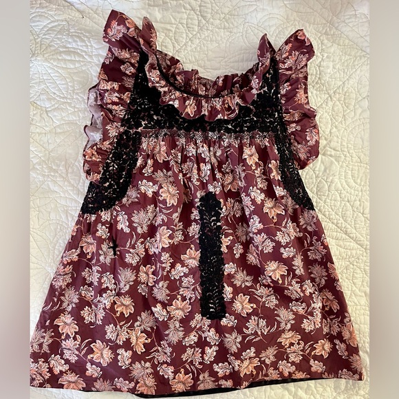 Mi Golondrina Tops - Mi Golondrina Burgundy Floral handmade Blouse